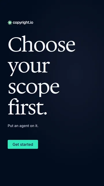 Video for copyright.io: "Choose your scope first.". Doc motion loop, 8.0 s, dark palette.