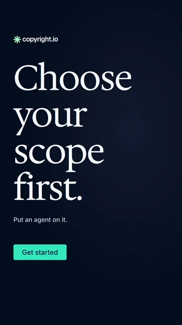 Video for copyright.io: "Choose your scope first.". Doc motion loop, 6.0 s, dark palette.