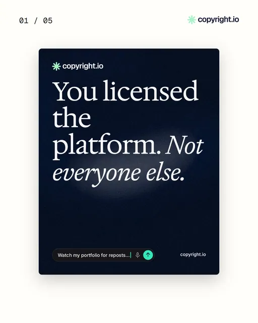 Video for copyright.io. Ad flipbook, 7.5 s, light palette.