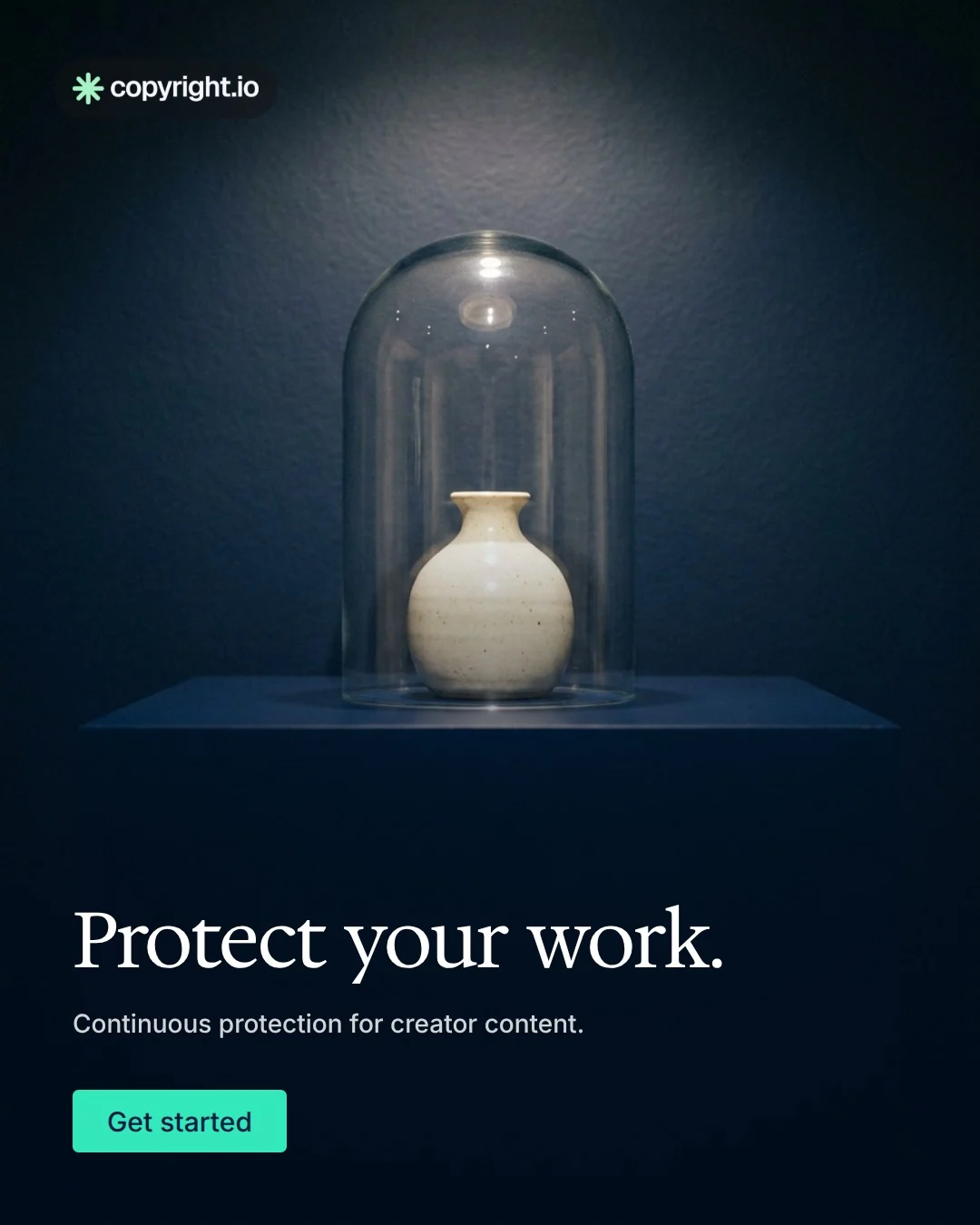 Video for copyright.io: "Protect your work.". Doc motion loop, 7.0 s, dark palette.