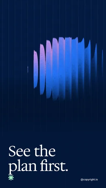 Video for copyright.io: "See the plan first.". Shader loop, 6.0 s, dark palette.