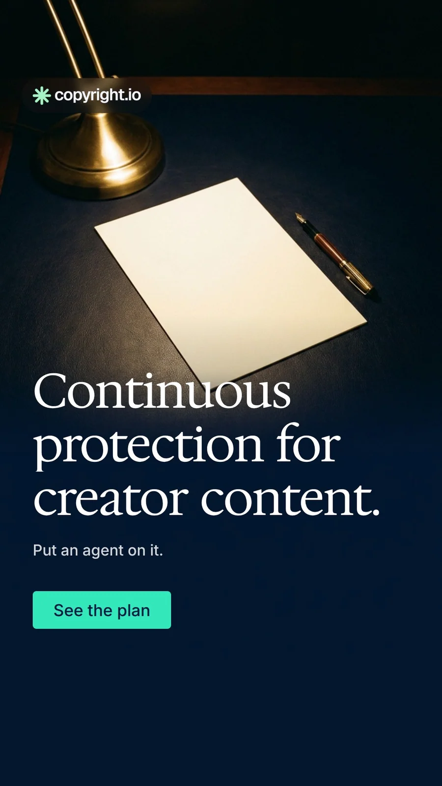 Video for copyright.io: "Continuous protection for creator content.". Doc motion loop, 7.0 s, dark palette.