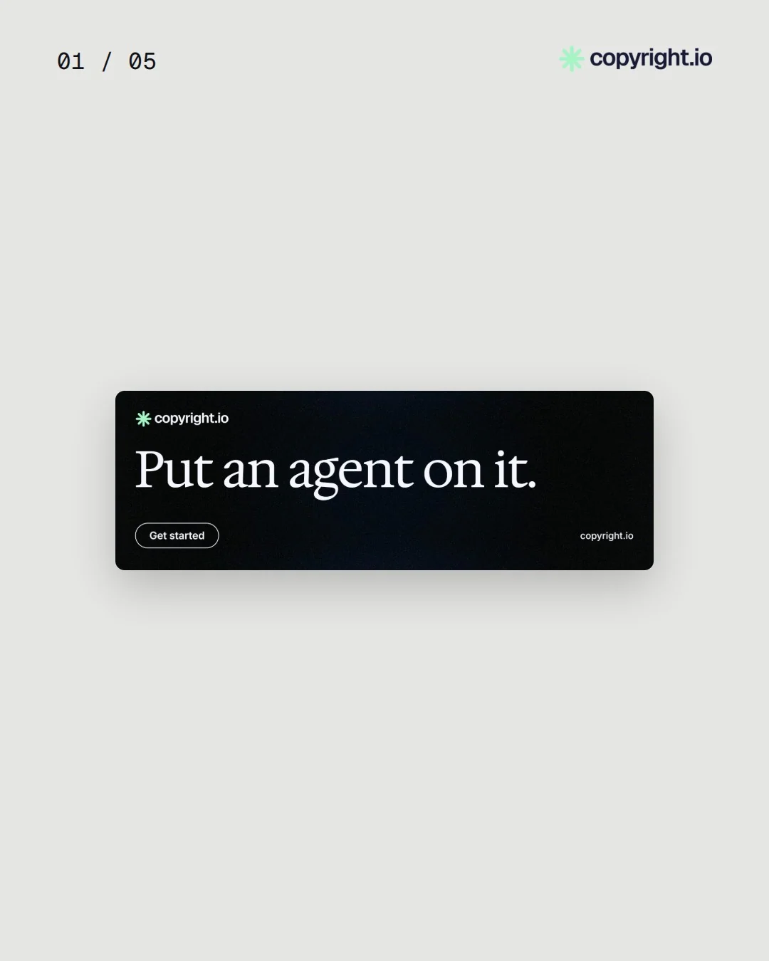 Video for copyright.io. Ad flipbook, 7.5 s, light palette.