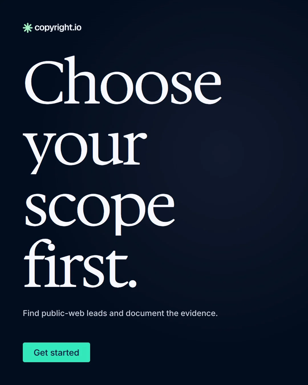 Video for copyright.io: "Choose your scope first.". Doc motion loop, 7.0 s, dark palette.
