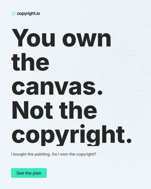 Video for copyright.io: "You own the canvas. Not the copyright.". Doc motion loop, 8.0 s, light palette.