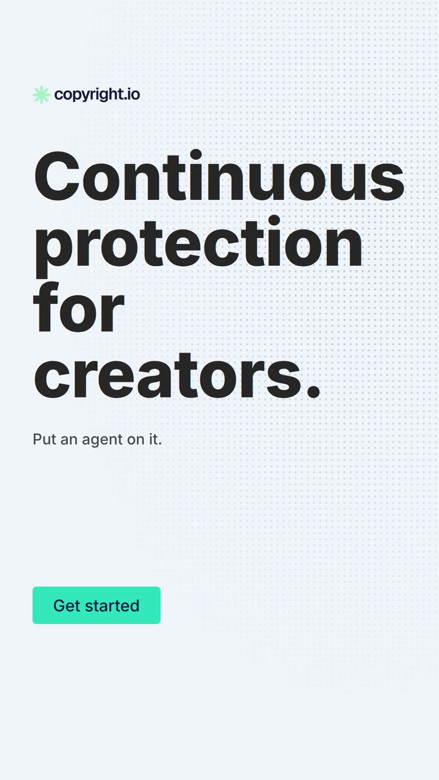 Video for copyright.io: "Continuous protection for creators.". Doc motion loop, 6.0 s, light palette.
