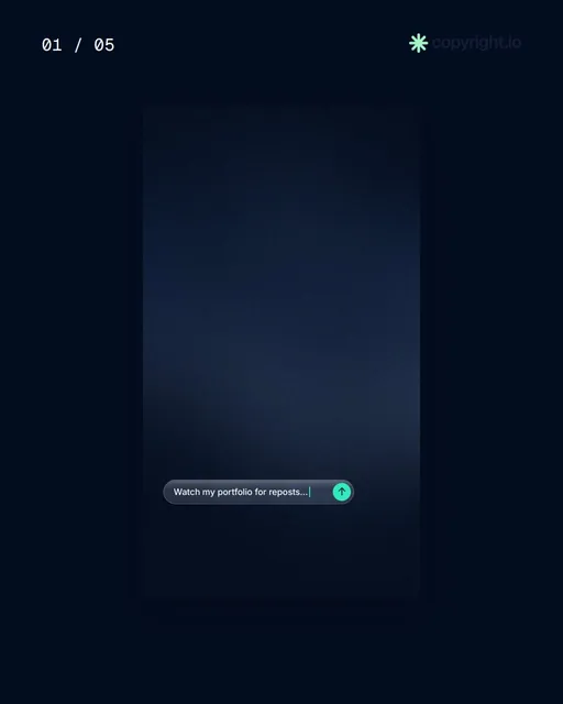 Video for copyright.io. Ad flipbook, 7.5 s, dark palette.
