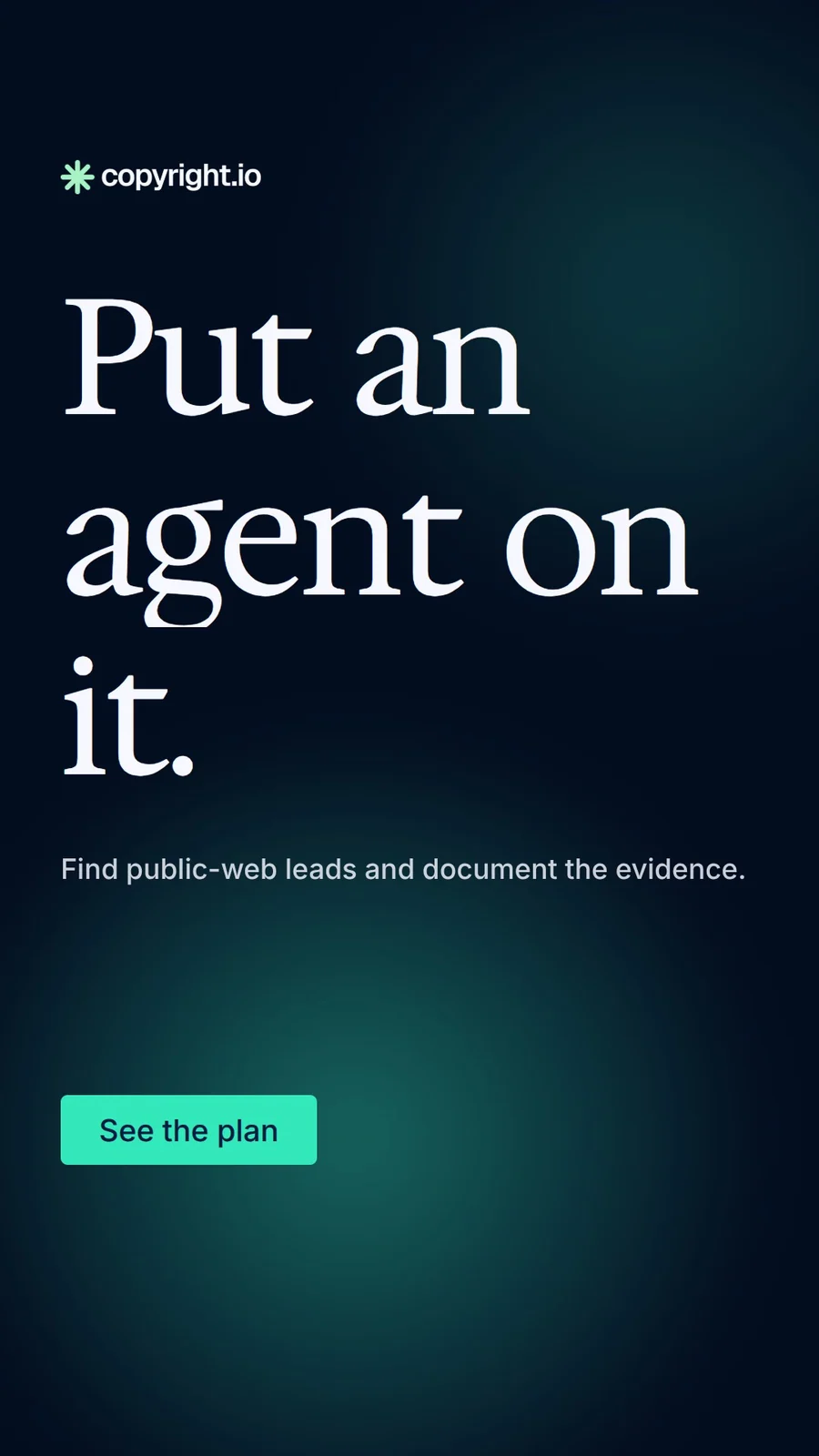 Video for copyright.io: "Put an agent on it.". Doc motion loop, 8.0 s, dark palette.