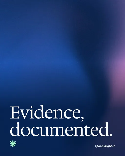 Video for copyright.io: "Evidence, documented.". Shader loop, 6.0 s, dark palette.