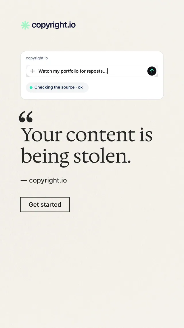 Instagram story for copyright.io: "Your content is being stolen." Editorial style, quote layout, light palette in white.