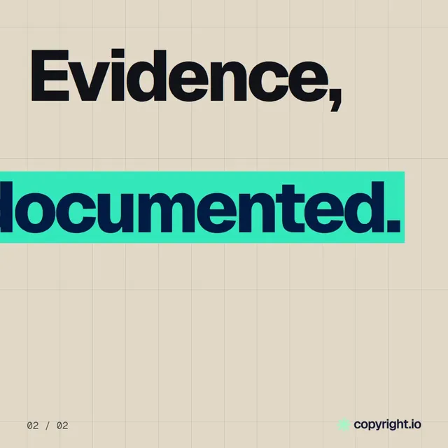 Video for copyright.io: "Evidence, documented.". Kinetic type grid, 6.0 s, light palette.