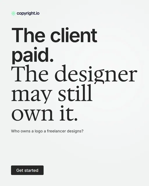 Video for copyright.io: "The client paid. The designer may still own it.". Doc motion loop, 8.0 s, light palette.
