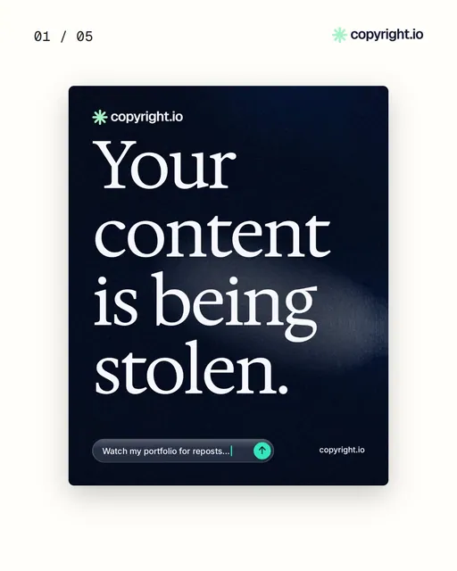 Video for copyright.io. Ad flipbook, 7.5 s, light palette.