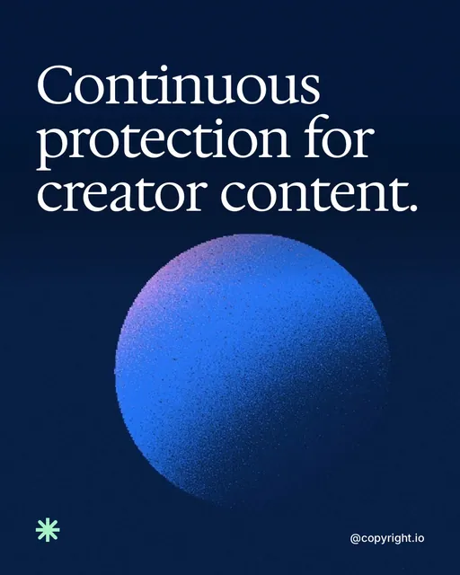 Video for copyright.io: "Continuous protection for creator content.". Shader loop, 6.0 s, dark palette.