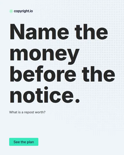 Video for copyright.io: "Name the money before the notice.". Doc motion loop, 6.0 s, light palette.