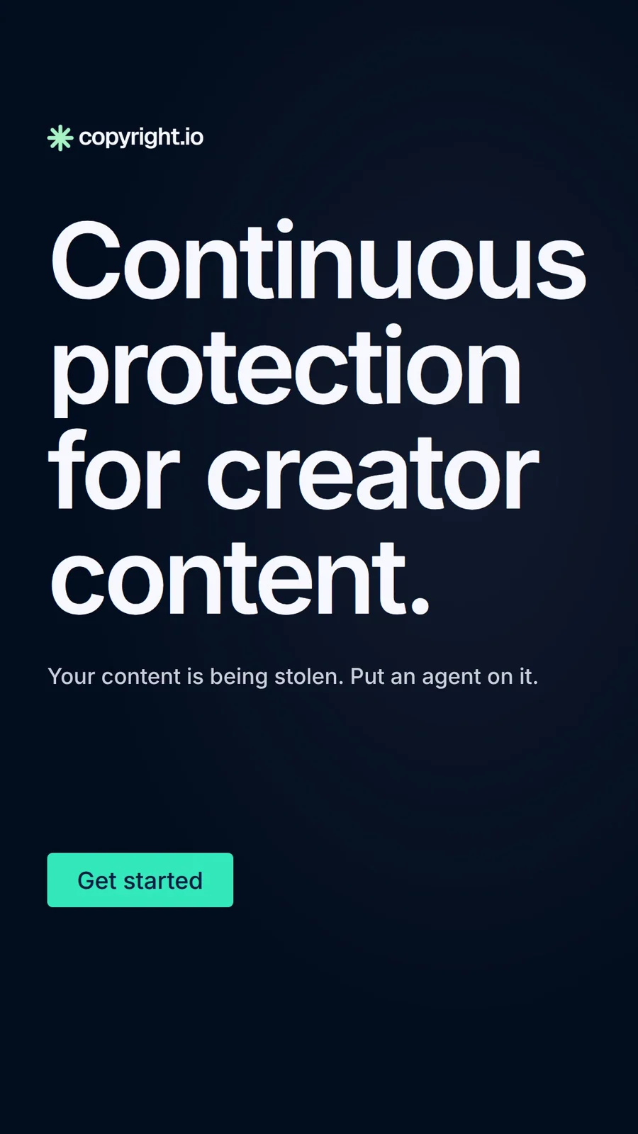 Video for copyright.io: "Continuous protection for creator content.". Doc motion loop, 7.0 s, dark palette.