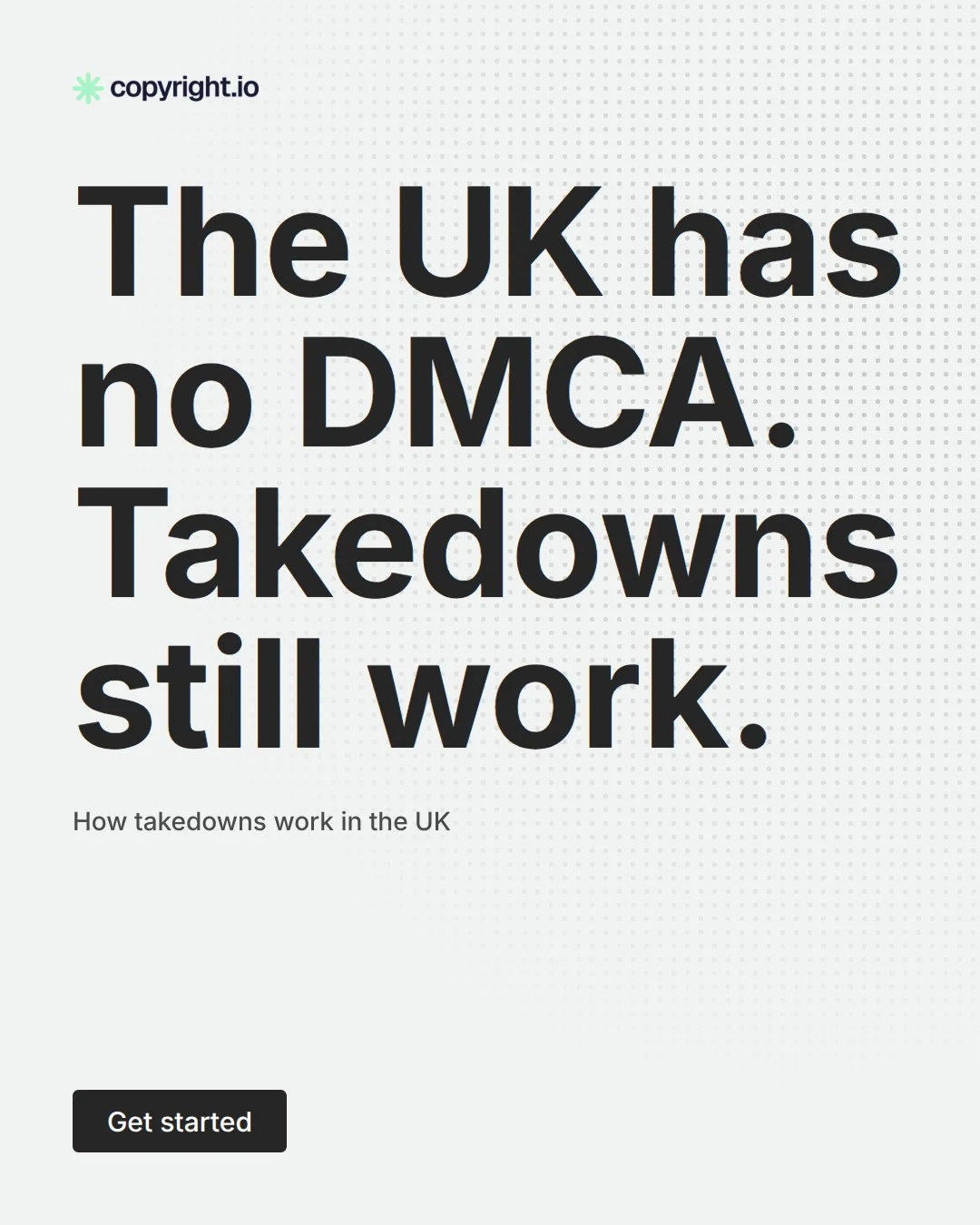 Video for copyright.io: "The UK has no DMCA. Takedowns still work.". Doc motion loop, 8.0 s, light palette.