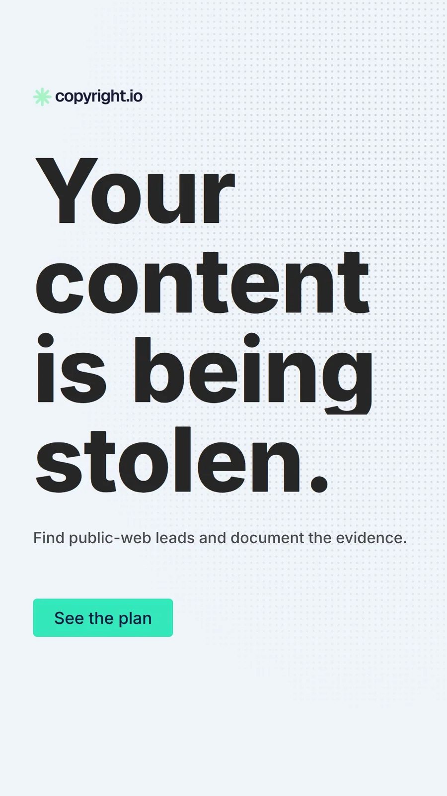 Video for copyright.io: "Your content is being stolen.". Doc motion loop, 7.0 s, light palette.