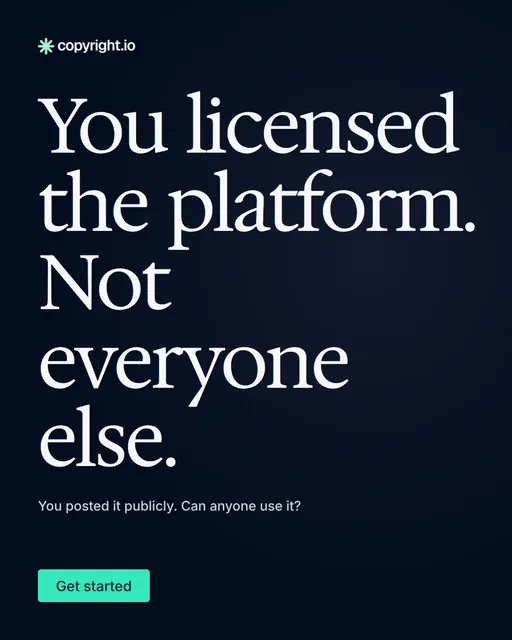 Video for copyright.io: "You licensed the platform. Not everyone else.". Doc motion loop, 6.0 s, dark palette.