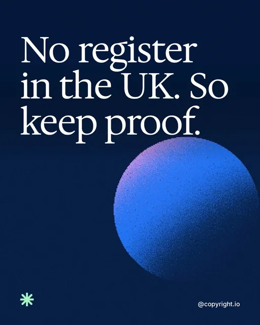 Video for copyright.io: "No register in the UK. So keep proof.". Shader loop, 6.0 s, dark palette.
