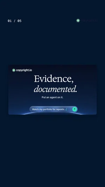 Video for copyright.io. Ad flipbook, 7.5 s, dark palette.