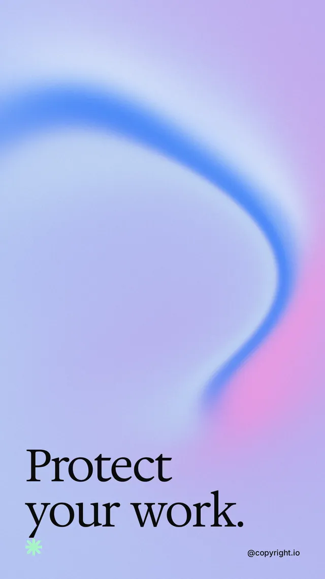 Instagram story for copyright.io: "Protect your work." Auto 9x16 style, technique:shader field layout, light palette in blue.