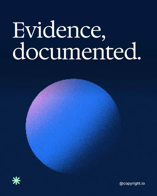 Video for copyright.io: "Evidence, documented.". Shader loop, 6.0 s, dark palette.
