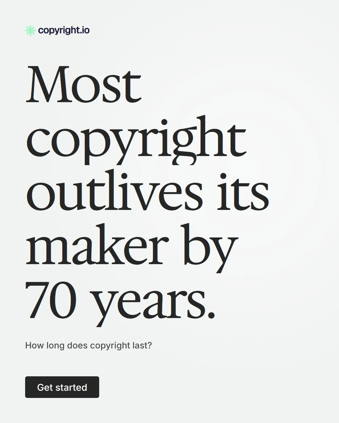 Video for copyright.io: "Most copyright outlives its maker by 70 years.". Doc motion loop, 8.0 s, light palette.