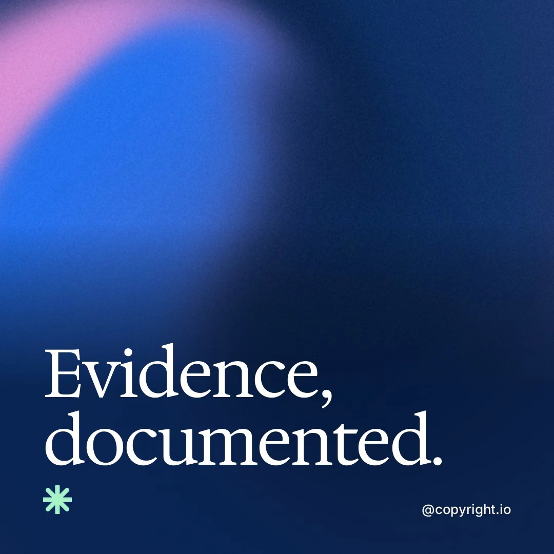 Video for copyright.io: "Evidence, documented.". Shader loop, 6.0 s, dark palette.