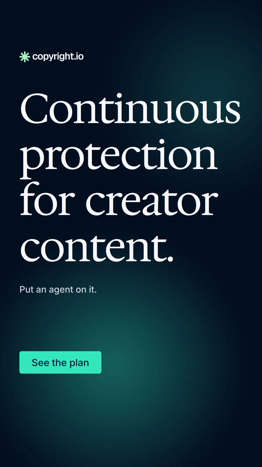 Video for copyright.io: "Continuous protection for creator content.". Doc motion loop, 6.0 s, dark palette.