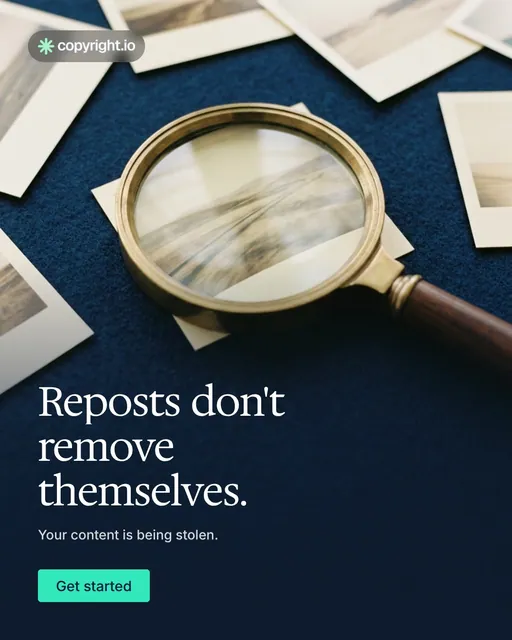 Video for copyright.io: "Reposts don't remove themselves.". Doc motion loop, 7.0 s, dark palette.
