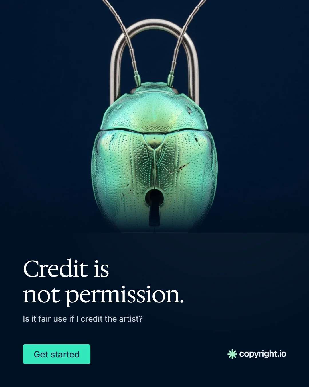 Video for copyright.io: "Credit is not permission.". Doc motion loop, 7.0 s, dark palette.