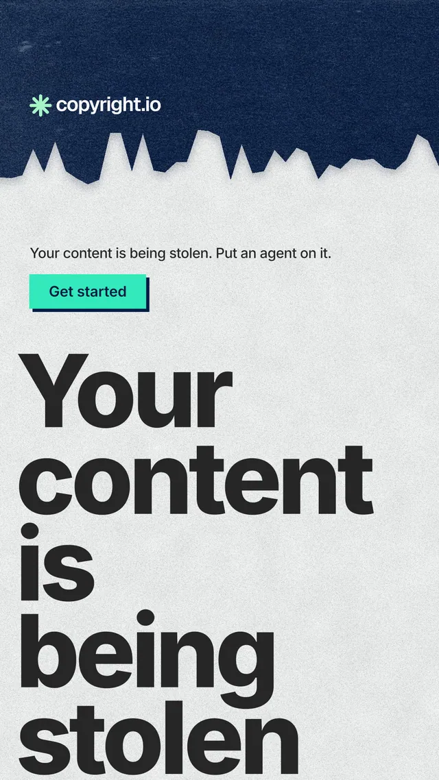 Instagram story for copyright.io: "Your content is being stolen." Paper trio style, oversized layout, light palette in white, blue, grey.