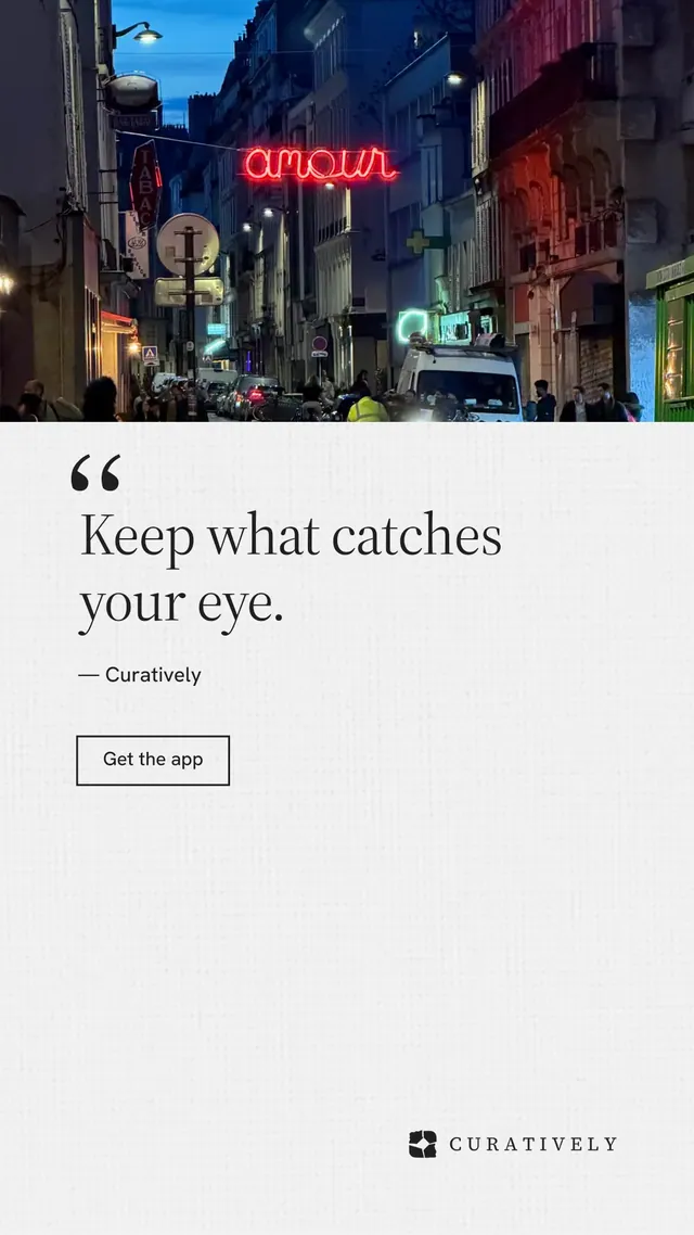 Instagram story for Curatively: "Save it from anywhere." Editorial style, quote layout, light palette in white, purple.