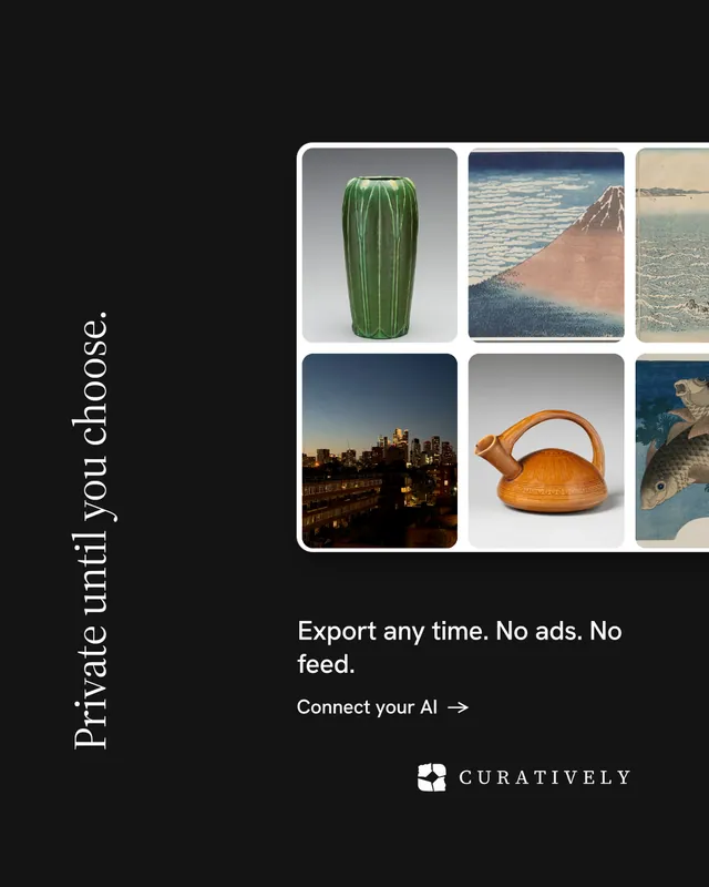 Instagram portrait post for Curatively: "Private until you choose." Minimal luxury style, vertical layout, dark palette in black, grey.