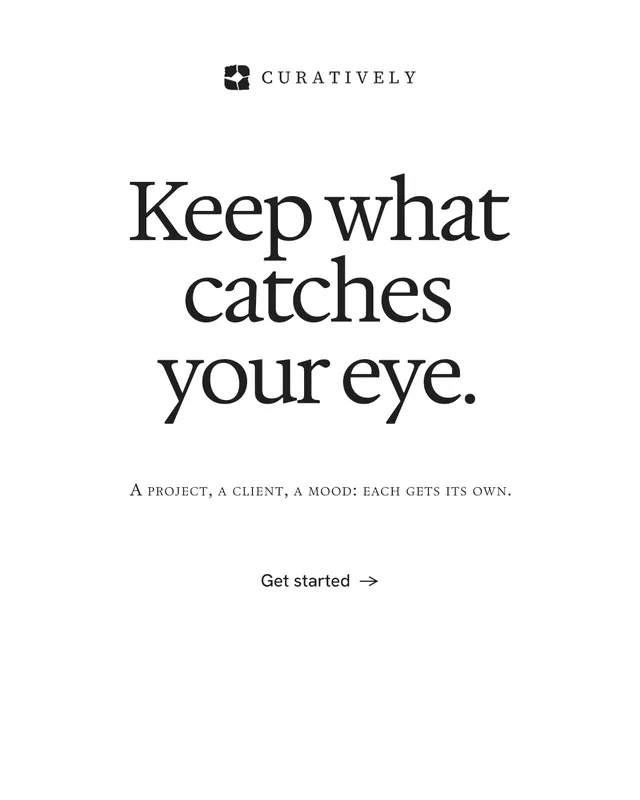 Instagram portrait post for Curatively: "Keep what catches your eye." Swiss style, smallcaps layout, light palette in white.