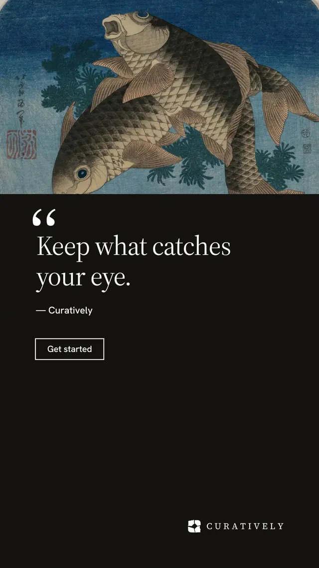Instagram story for Curatively: "Saved, sorted and yours." Editorial style, quote layout, dark palette in black, grey.