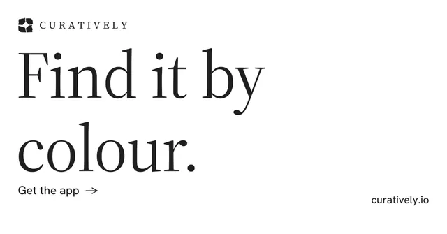 Social ad for Curatively: "Find it by colour." Minimal luxury style, poster layout, light palette in white.
