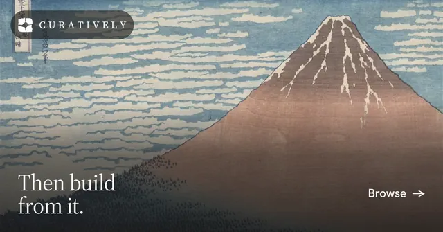 Social ad for Curatively: "Then build from it." Editorial style, image led layout, light palette in grey, black.