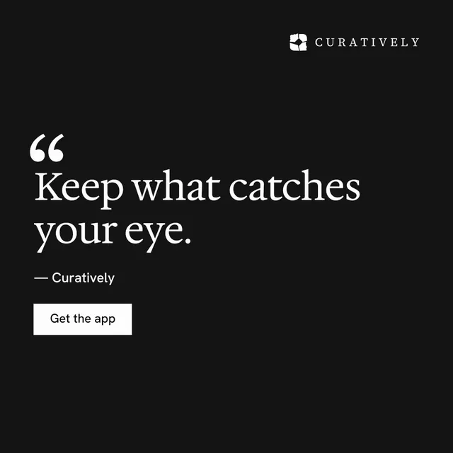 Instagram post for Curatively: "Save it from anywhere." Swiss style, quote layout, dark palette in black.