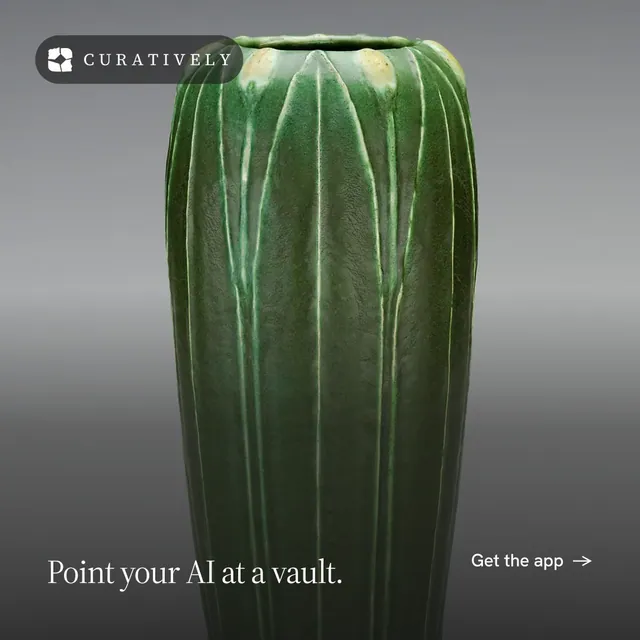 Instagram post for Curatively: "Point your AI at a vault." Photo poster style, image led layout, dark palette in grey, black.