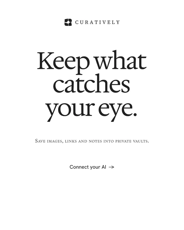Instagram portrait post for Curatively: "Keep what catches your eye." Swiss style, smallcaps layout, light palette in white.
