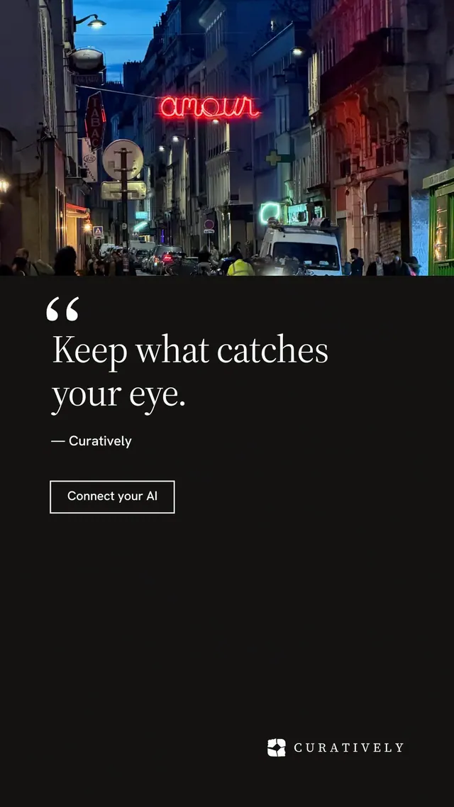 Instagram story for Curatively: "All of it, in one grid." Editorial style, quote layout, dark palette in black.