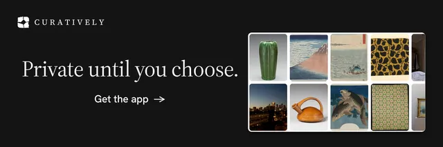 X header for Curatively: "Private until you choose." Minimal luxury style, skeleton layout, dark palette in black, grey.