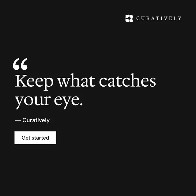 Instagram post for Curatively: "Keep a vault for each thing you make." Swiss style, quote layout, dark palette in black.