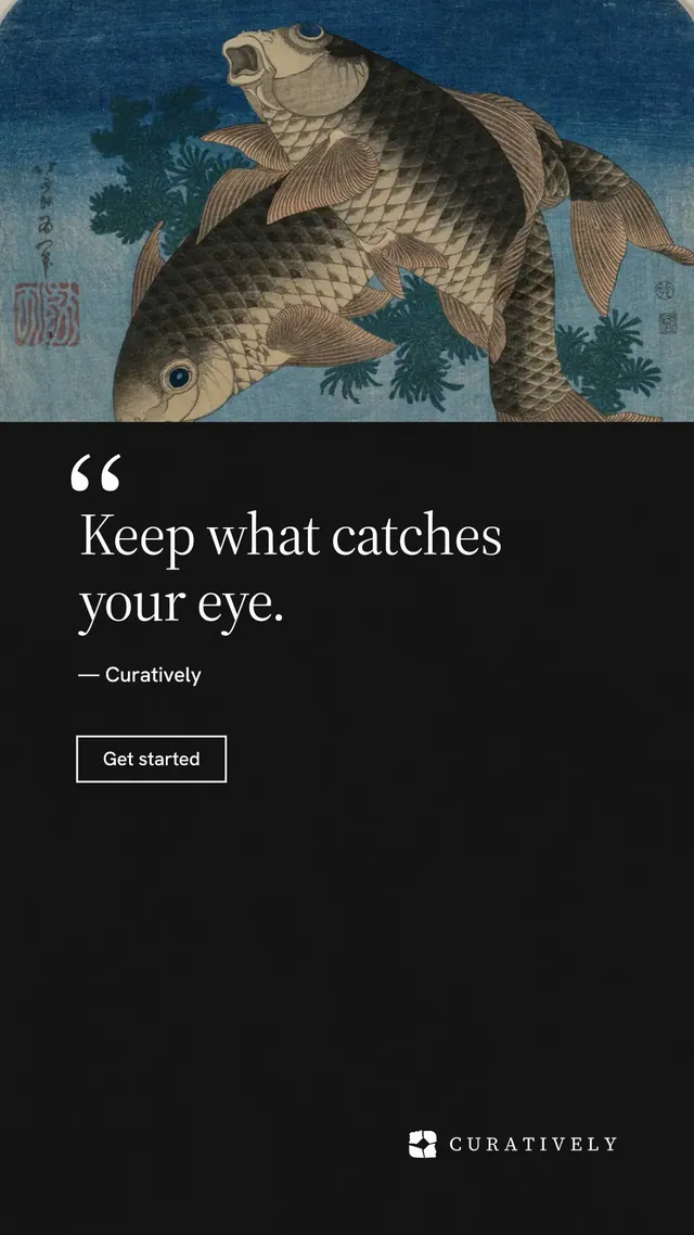 Instagram story for Curatively: "Saved, sorted and yours." Editorial style, quote layout, dark palette in black, grey, blue.