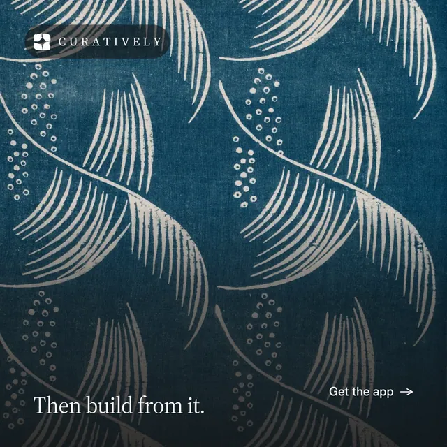Instagram post for Curatively: "Then build from it." Photo poster style, image led layout, dark palette in blue, grey.