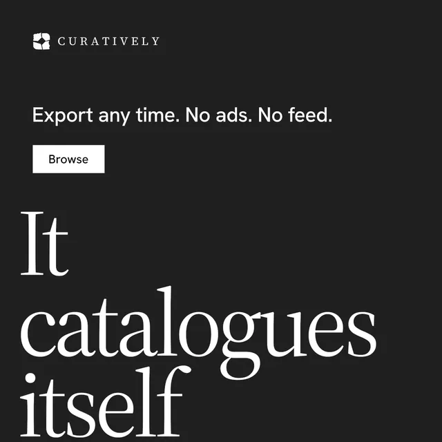 Instagram post for Curatively: "Then build from it." Split block style, oversized layout, dark palette in black, grey.