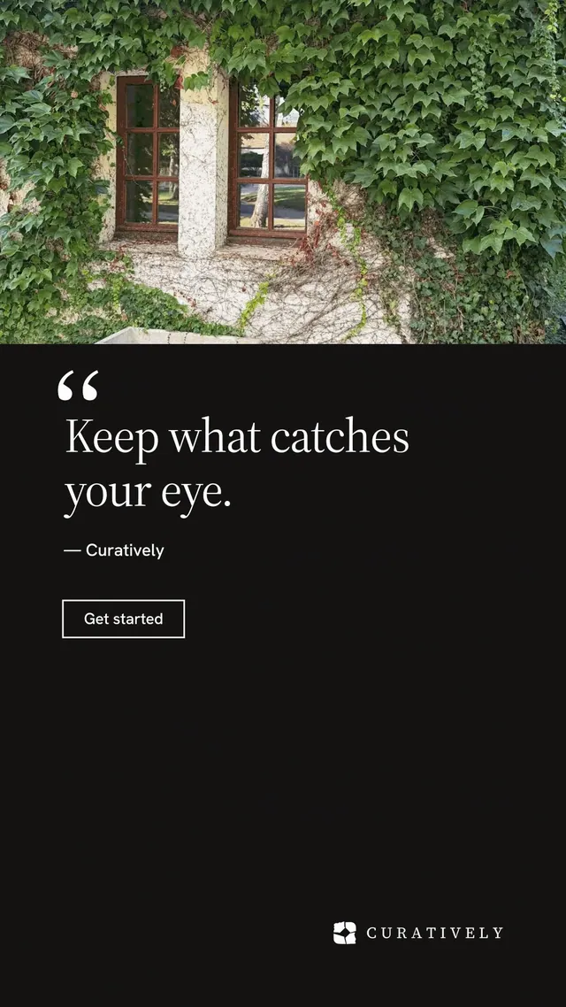 Instagram story for Curatively: "All of it, in one grid." Editorial style, quote layout, dark palette in black, grey.