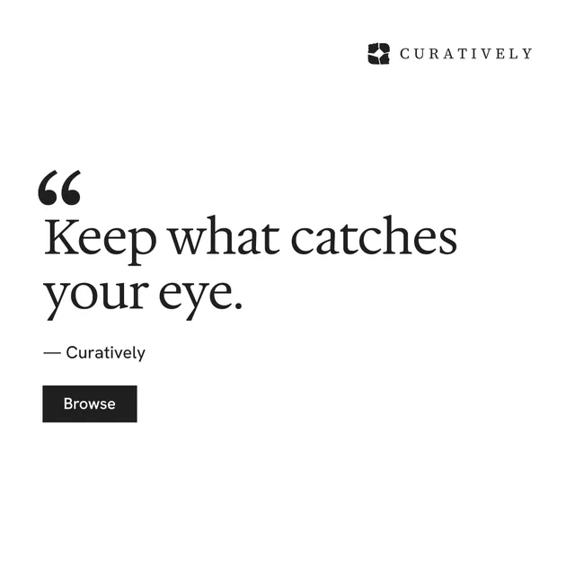 Instagram post for Curatively: "Saved, sorted and yours." Swiss style, quote layout, light palette in white.